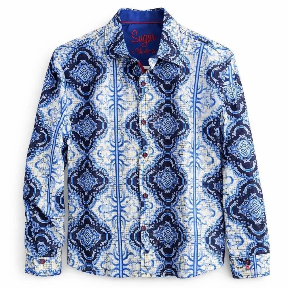 Sugar That Shirt Is Sweet Blue Medallion Button Down Shirt Men M